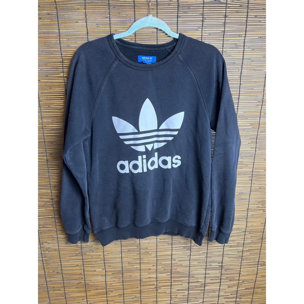 Adidas Originals Trefoil Sweatshirt Black White Logo Pullover AY7791 Mens Small